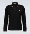 Moncler Long Sleeves Cotton Piquet Polo Shirt In Black
