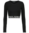 Dolce & Gabbana Branded Elastic Long-sleeve Crop Top In Black