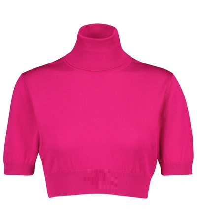 Dolce & Gabbana Turtleneck Silk Knit Crop Top In Pink