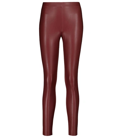 Wolford Jo Faux Leather And Jersey Leggings In Maroon