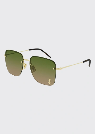 Saint Laurent Ysl Rimless Square Metal Sunglasses In 003 Green Gold