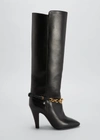 SAINT LAURENT KOLLER CALFSKIN CHAIN KNEE BOOTS,PROD166390013