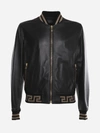 VERSACE LEATHER JACKET WITH CONTRASTING GRECA MOTIF,A81890 1L001762B150