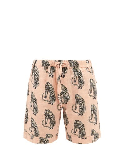 Desmond & Dempsey Sansindo Tiger-print Linen Pyjama Shorts In Pink