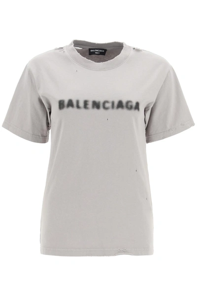 Balenciaga T-shirt Unifit With Blurry Logo In Grey