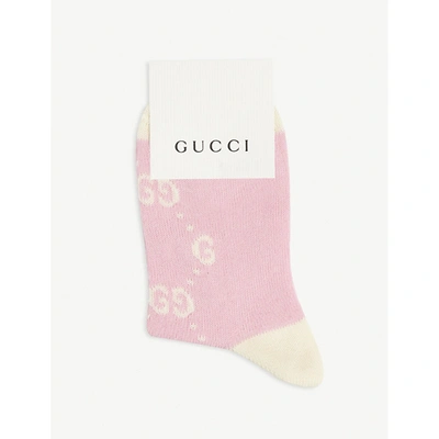 Gucci Girls Pink Kids Logo-intarsia Cotton-blend Socks 0-4 Years 1 In Pink,ivory