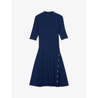 Maje Womens Bleus Rosea Studded Stretch-knit Mini Dress 8