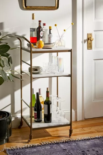 Urban Outfitters Frances Marble Bar Cart In White