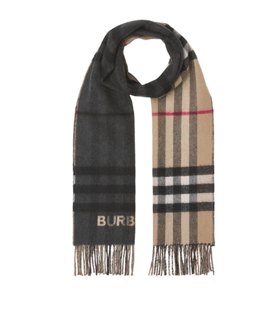 Burberry Contrast-check Cashmere Scarf In Braun