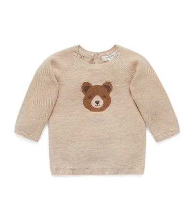 Purebaby Babies' Little Bear Sweater (0-18 Months) In Beige
