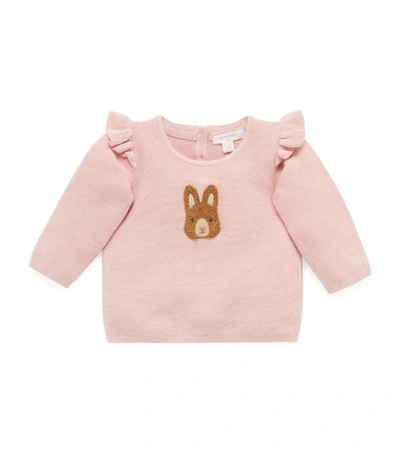 Purebaby Babies' Cotton Bunny Sweater (0-18 Months) In Pink