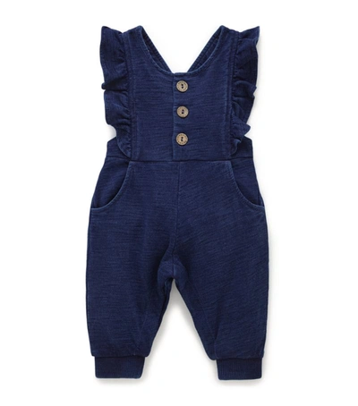 Purebaby Babies' Cotton Frill Indigo Dungarees (0-18 Months) In Blue
