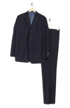 Hart Schaffner Marx Navy Red Windowpane New York Two Button Notch Lapel New York Fit Suit In Navy