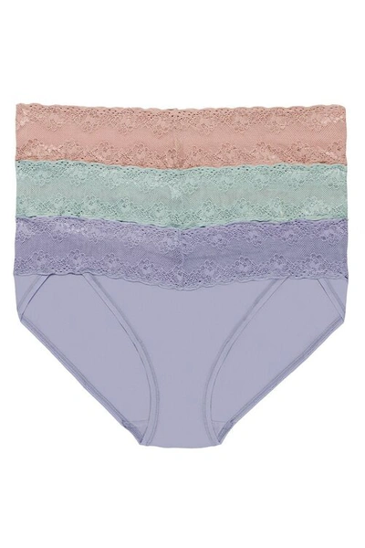Natori Intimates Bliss Perfection One-size V-kini 3 Pack Panty In Sandcastle Animal Print/rainstorm/licorice Pint