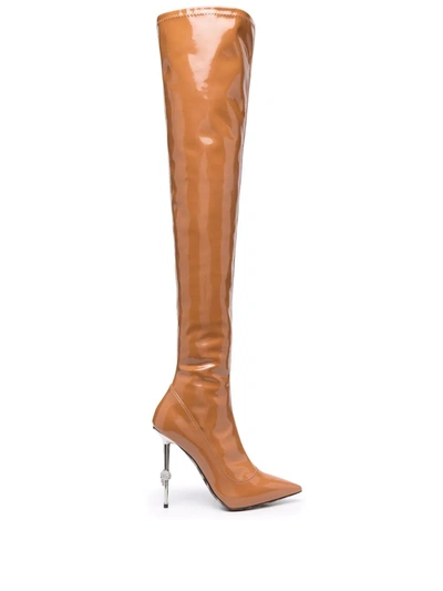 Philipp Plein Pointed Thigh-high Boots In Brown