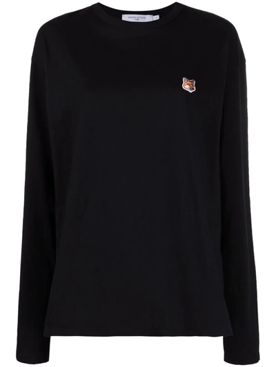 Maison Kitsuné Embroidered-logo Long-sleeve Top In Black