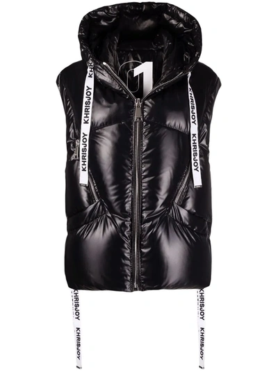 Khrisjoy Iconic Shiny Green Sleeveless Down Jacket In Patent Technical Fabric Woman In Black
