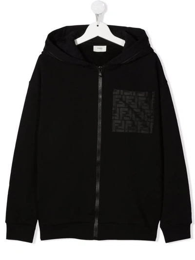 Fendi Kids' Ff-pocket Zip-up Hoodie In Black