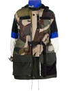 Sacai Abstract-print Colour-block Parka In Green