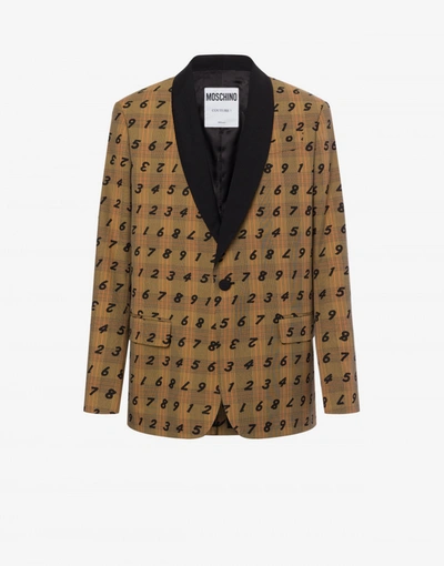 Moschino Allover Numbers Prince Of Wales Jacket In Brown