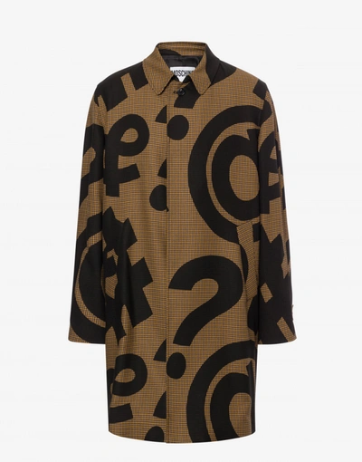 Moschino Allover Symbols Hounds-tooth Coat In Brown