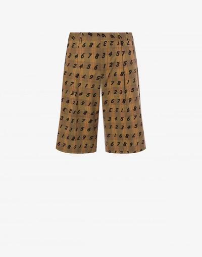 Moschino Allover Numbers Prince Of Wales Bermuda Shorts In Brown