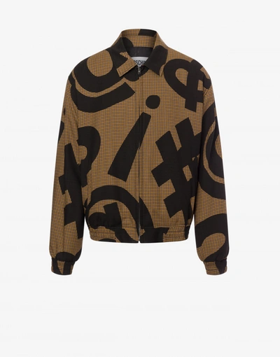 Moschino Allover Symbols Hounds-tooth Jacket In Brown