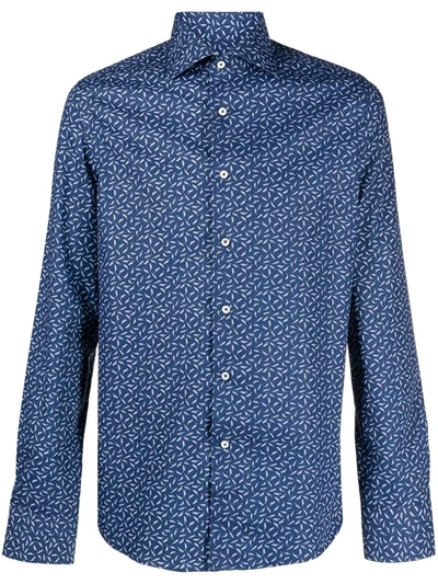 Canali Embroidered Button-down Shirt In Blau