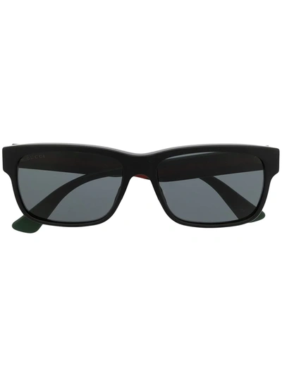 Gucci Sylvie Rectangle-frame Web-detail Sunglasses In Schwarz