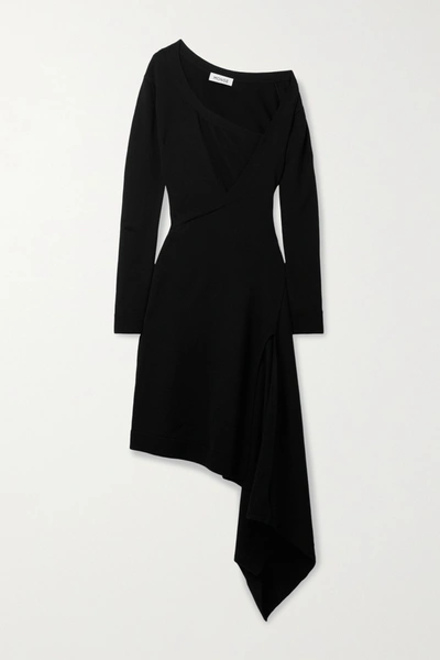 Monse Asymmetric Wrap-effect Merino Wool Dress In Black