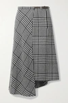 Tibi + Net Sustain Sterling Leather-trimmed Checked Wool-blend Wrap Midi Skirt In Black