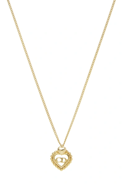 Pre-owned Dior Gold Logo Heart Necklace Small