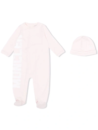 Moncler Babies' Logo连体衣套装 In Pink