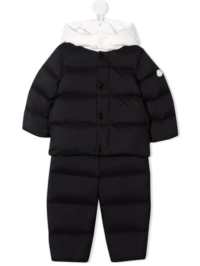 Moncler Babies' Hooded Zipped Padded Romper In Black
