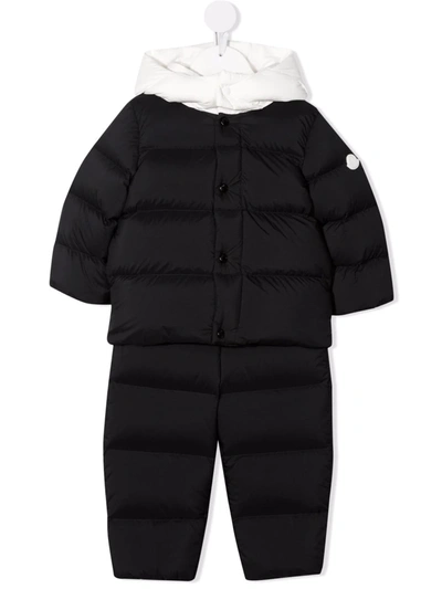 Moncler Babies' 连帽拉链填充连体衣 In Black