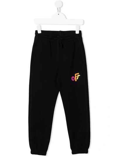 Off-white Kids' Logo-print Cotton Track Trousers In Black