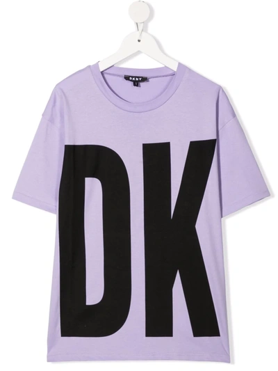 Dkny Kids' Logo-print Organic-cotton T-shirt In Purple