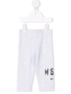 Msgm Logo-print Cotton Leggings In Grey