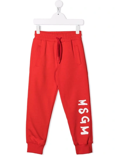 Msgm Kids' Logo-print Cotton Track Trousers In 红色