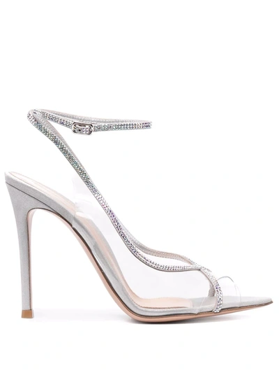 Gianvito Rossi Metallic-strap Transparent Sandals In Silver