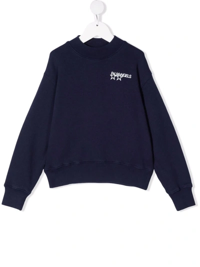 Palm Angels Kids' Logo-print Long-sleeve Sweatshirt In Blu