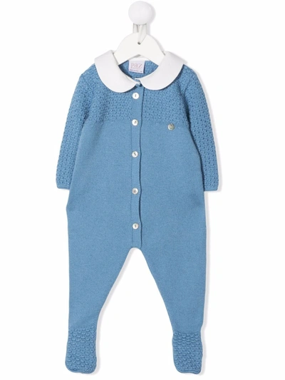 Paz Rodriguez Babies' Wool Peter Pan All-in-one (1-12 Months) In Blue