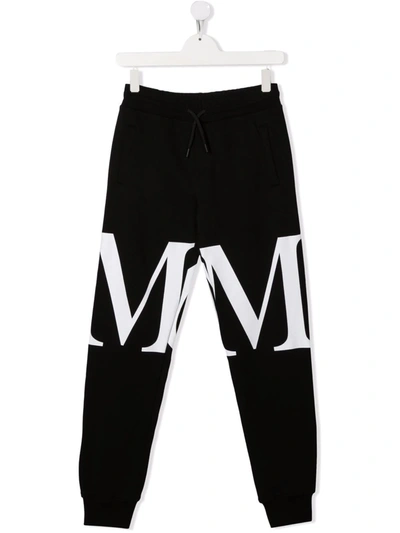 Msgm Teen Monogram-print Track Trousers In Black