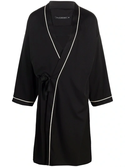 Alchemy Contrast Lining Wrap Coat In Black