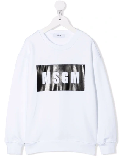 Msgm Kids' Logo-print Cotton Sweatshirt In White