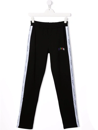 Msgm Teen Logo-stripe Track Trousers In Black