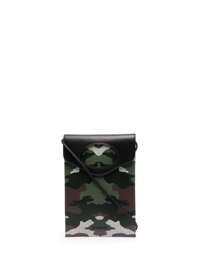 Burberry Camouflage-print E-canvas And Leather Pouch With Lanyard In Green