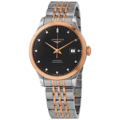 Longines Record Automatic Diamond Black Dial Mens Watch L28205577 In Black,gold Tone,pink,rose Gold Tone
