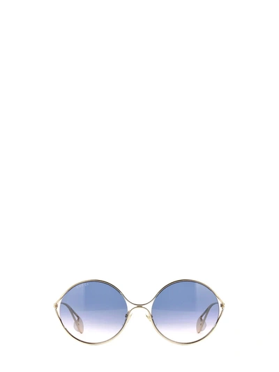 Gucci Bicolor Gradient Round Sunglasses Gg0253s-003 58 In Gold Tone