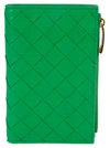 Bottega Veneta Leather Intrecciato Bifold Card Holder In Parakeet Gold